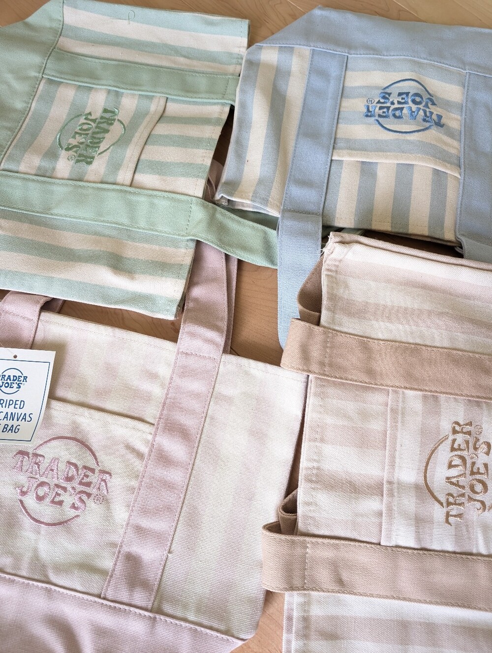 Trader Joe's Striped Pastel Mini Canvas Totes Set Of 4